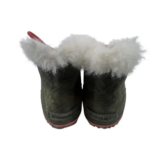 Sorel Out N About Moccasin Slipper Boots Size 8.5 Gray Green Suede Faux Fur - Picture 5 of 7